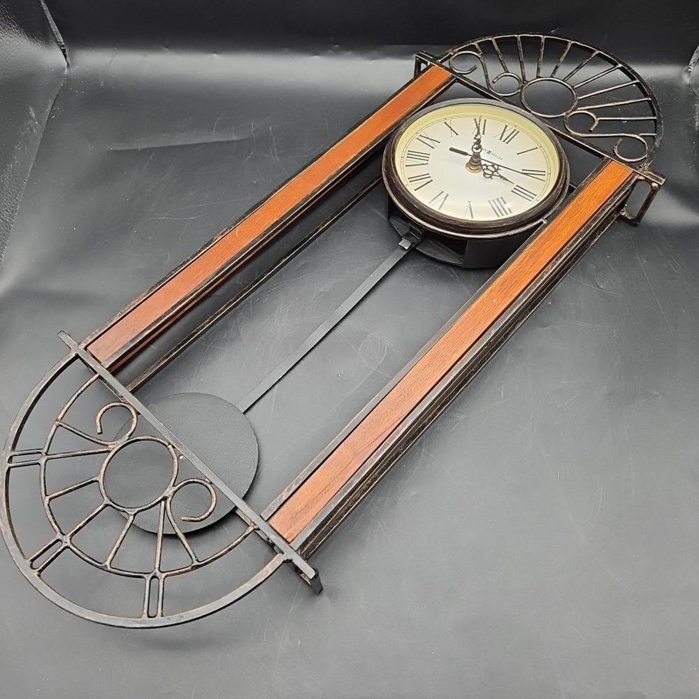Vintage Howard Miller Devahn Wall Clock Metal Wood Tested Works Black Brown